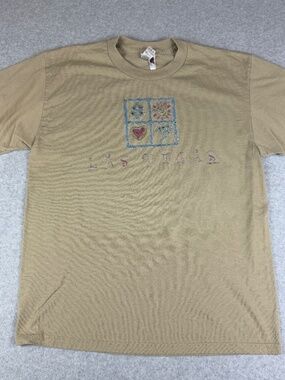 Vintage 90s Las Vegas Embroidered T-Shirt L Fruit of the Loom Tan Casino
